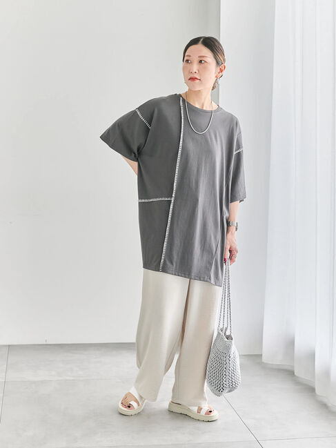 Samansa Mos2 blue「◎【接触冷感】切替ステッチチュニック」|Tシャツ・カットソー|