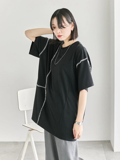 Samansa Mos2 blue「◎【接触冷感】切替ステッチチュニック」|Tシャツ・カットソー|