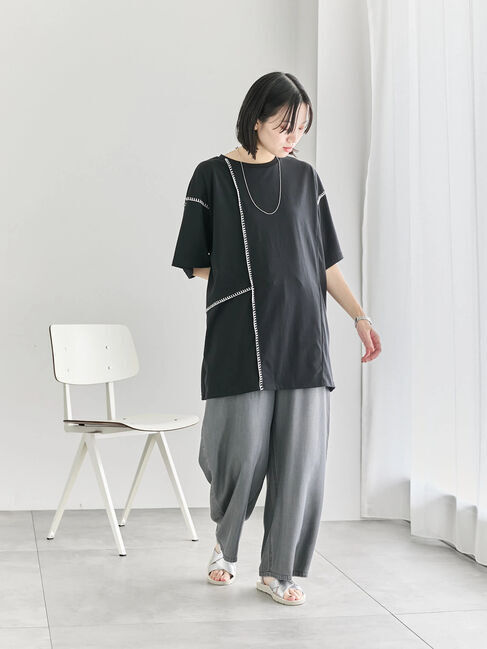 Samansa Mos2 blue「◎【接触冷感】切替ステッチチュニック」|Tシャツ・カットソー|