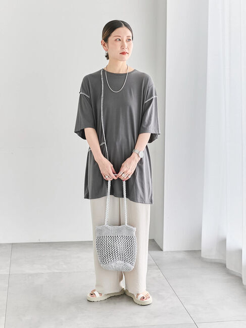 Samansa Mos2 blue「◎【接触冷感】切替ステッチチュニック」|Tシャツ・カットソー|