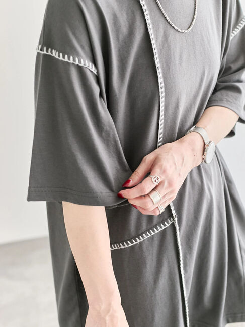 Samansa Mos2 blue「◎【接触冷感】切替ステッチチュニック」|Tシャツ・カットソー|