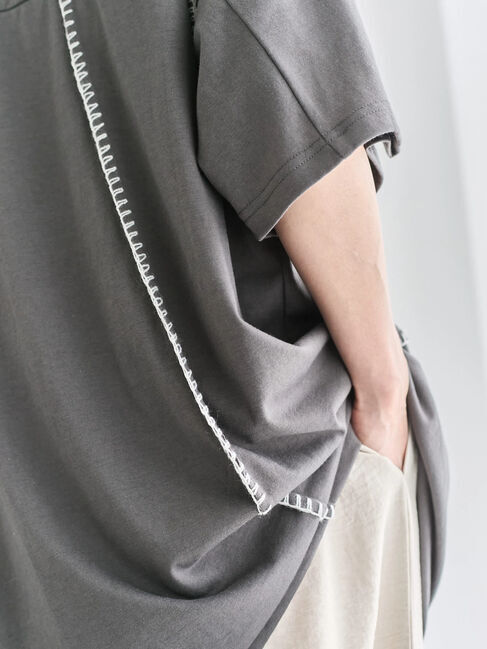 Samansa Mos2 blue「◎【接触冷感】切替ステッチチュニック」|Tシャツ・カットソー|