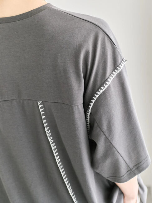 Samansa Mos2 blue「◎【接触冷感】切替ステッチチュニック」|Tシャツ・カットソー|