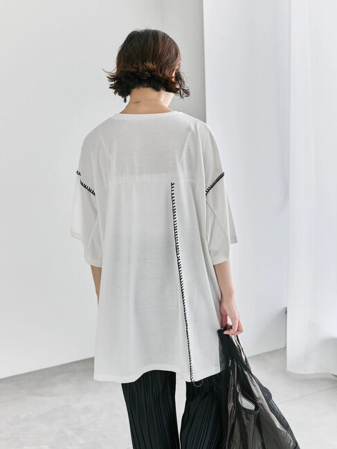 Samansa Mos2 blue「◎【接触冷感】切替ステッチチュニック」|Tシャツ・カットソー|