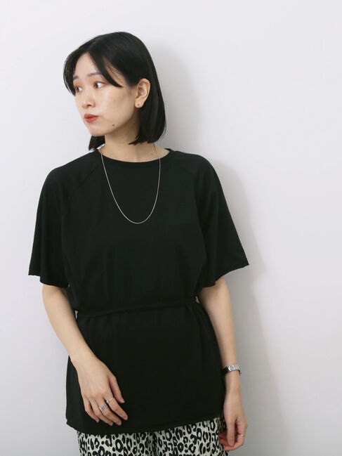 Samansa Mos2 blue「◎【接触冷感】ウエストリボンTシャツ」|Tシャツ・カットソー|