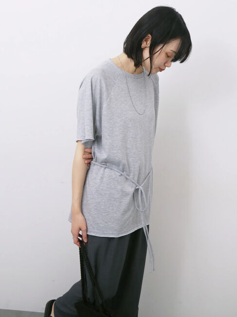 Samansa Mos2 blue「◎【接触冷感】ウエストリボンTシャツ」|Tシャツ・カットソー|