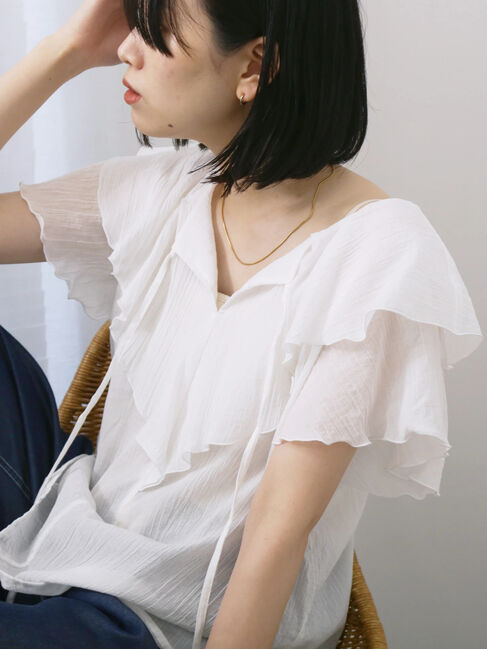 Samansa Mos2 blue「◎フリルブラウス」|シャツ・ブラウス|