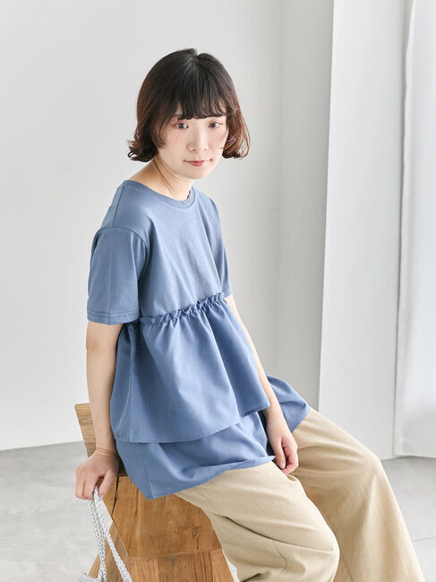 Samansa Mos2 blue「【接触冷感】ドッキングティアードプルオーバー」|Tシャツ・カットソー|
