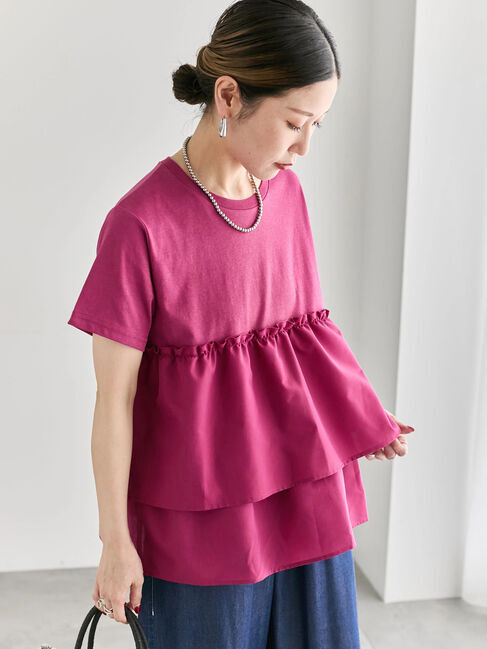 Samansa Mos2 blue「【接触冷感】ドッキングティアードプルオーバー」|Tシャツ・カットソー|