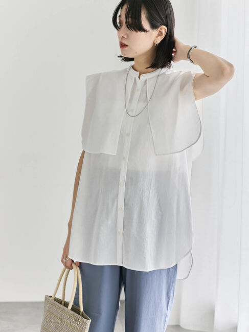 Samansa Mos2 blue「ケープブラウス」|シャツ・ブラウス|オフホワイト