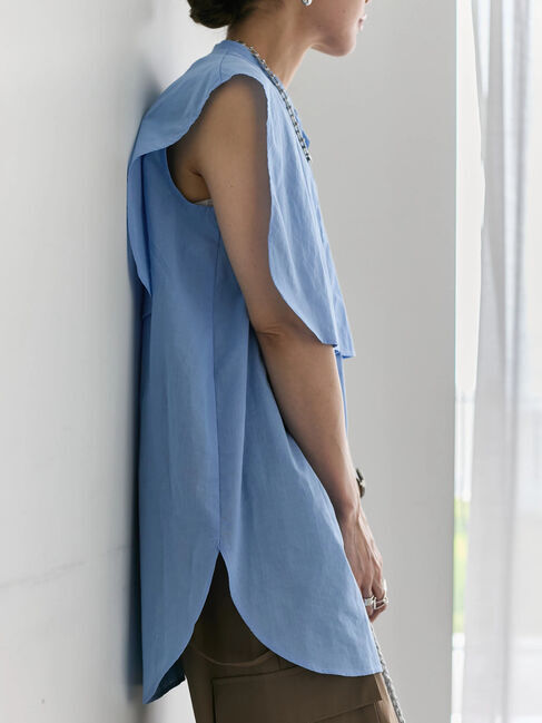 Samansa Mos2 blue「ケープブラウス」|シャツ・ブラウス|