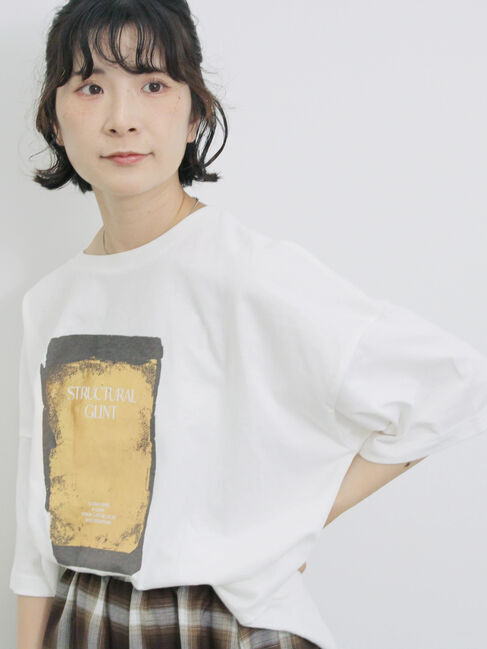 Samansa Mos2 blue「◎箔プリントTシャツ」|Tシャツ・カットソー|オフホワイト