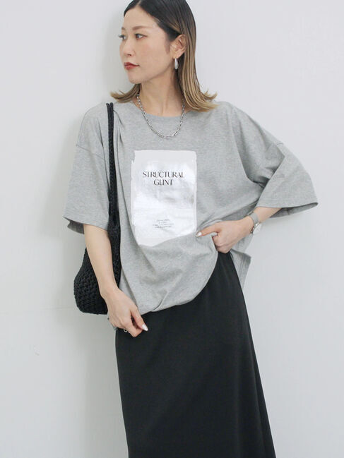 Samansa Mos2 blue「◎箔プリントTシャツ」|Tシャツ・カットソー|