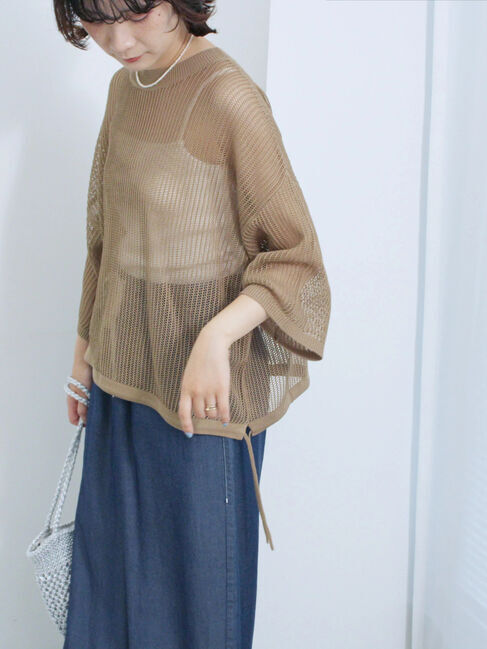 Samansa Mos2 blue「メッシュプルオーバー」|ニット・セーター|