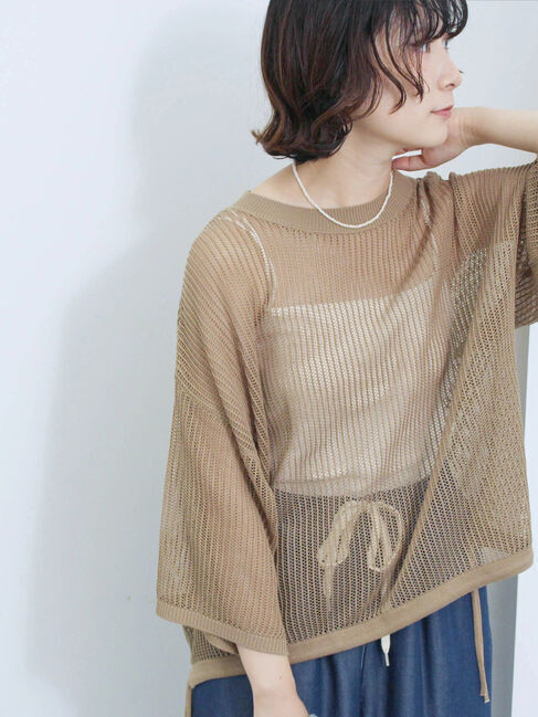 Samansa Mos2 blue「メッシュプルオーバー」|ニット・セーター|