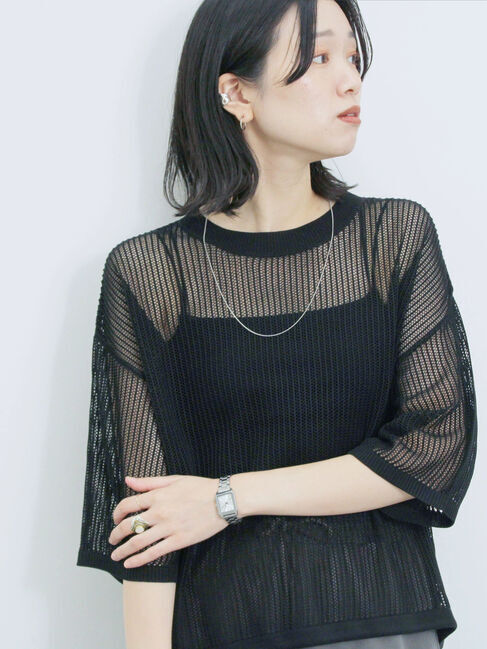 Samansa Mos2 blue「メッシュプルオーバー」|ニット・セーター|