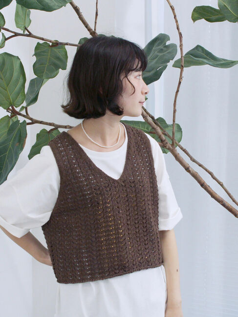 Samansa Mos2 blue「テープヤーン透かしニットベスト」|ニット・セーター|