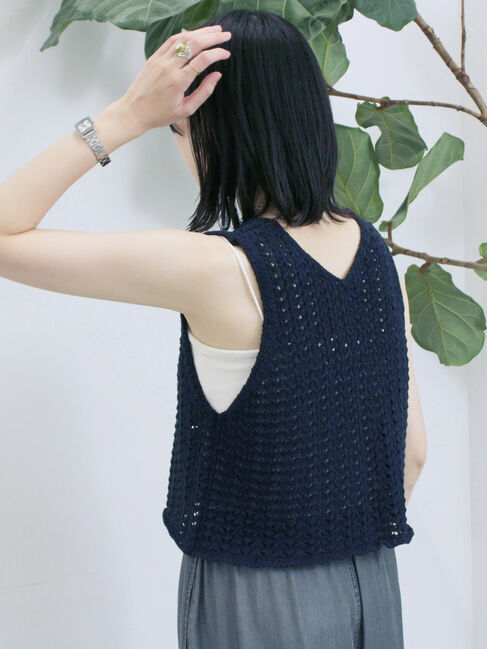 Samansa Mos2 blue「テープヤーン透かしニットベスト」|ニット・セーター|