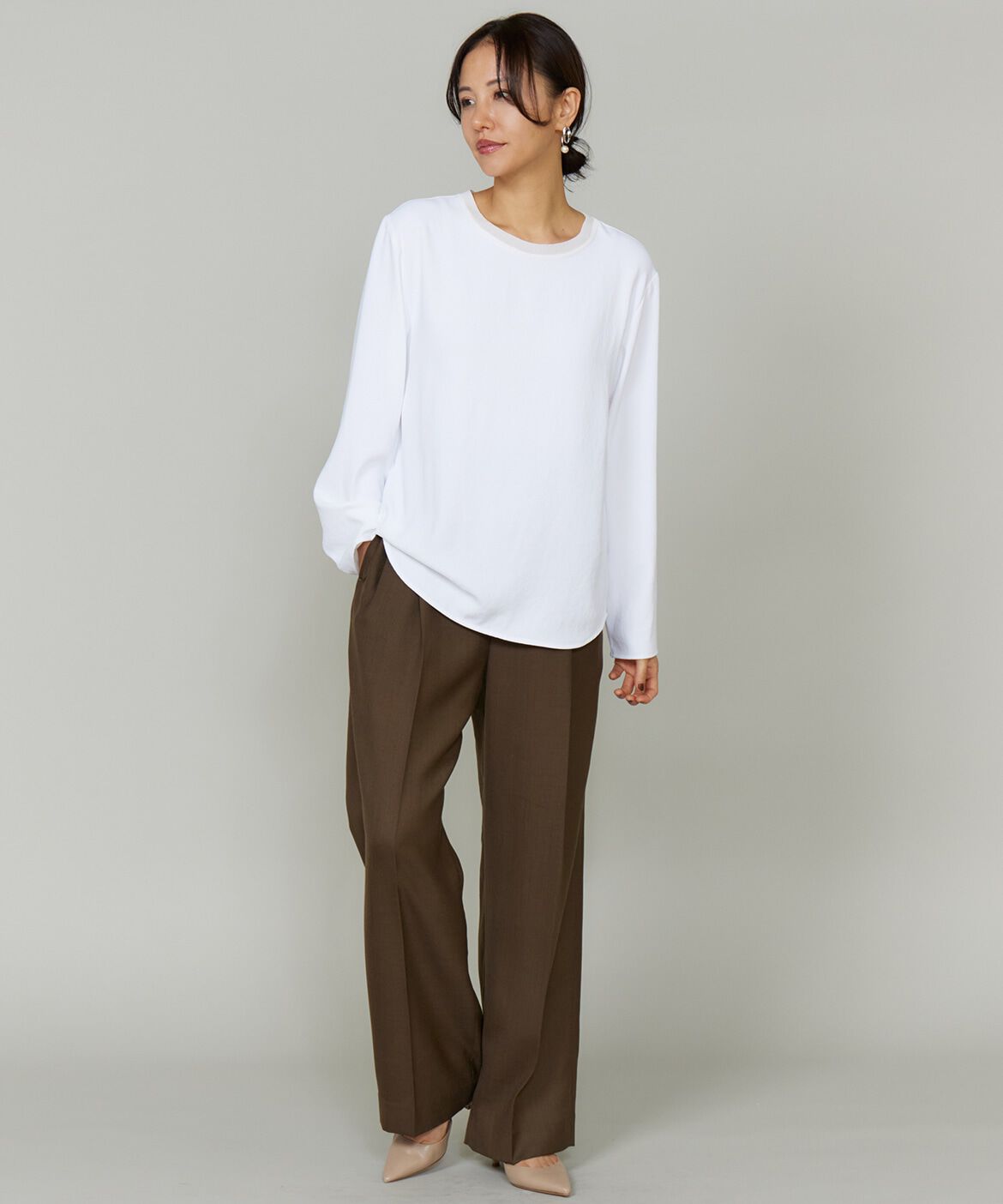 INED「《大きいサイズ》吸汗速乾ジョーゼットプルオーバー」|Tシャツ・カットソー|