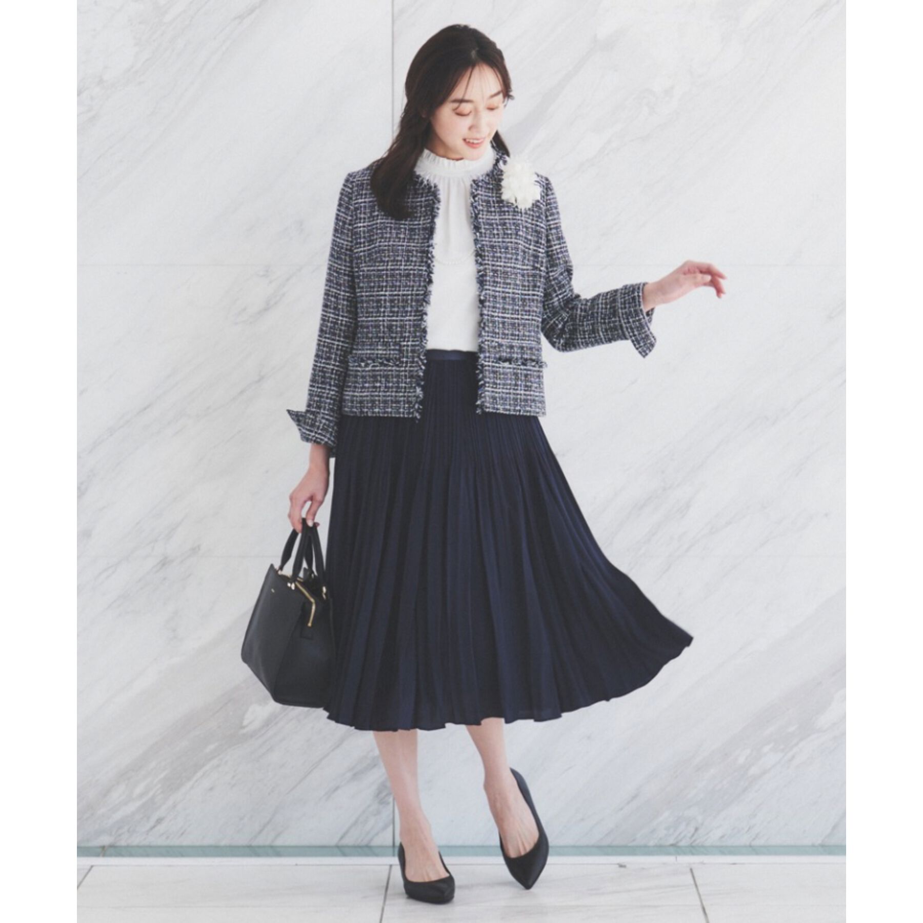 UNTITLED「【通勤】ポリエステルデシン プリーツスカート」|スカート|