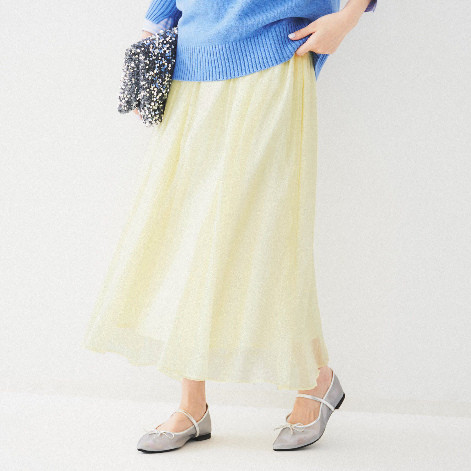 UNTITLED「【後ろウエストゴム/洗える】シアーローンロングスカート」|スカート|ライトイエロー(03