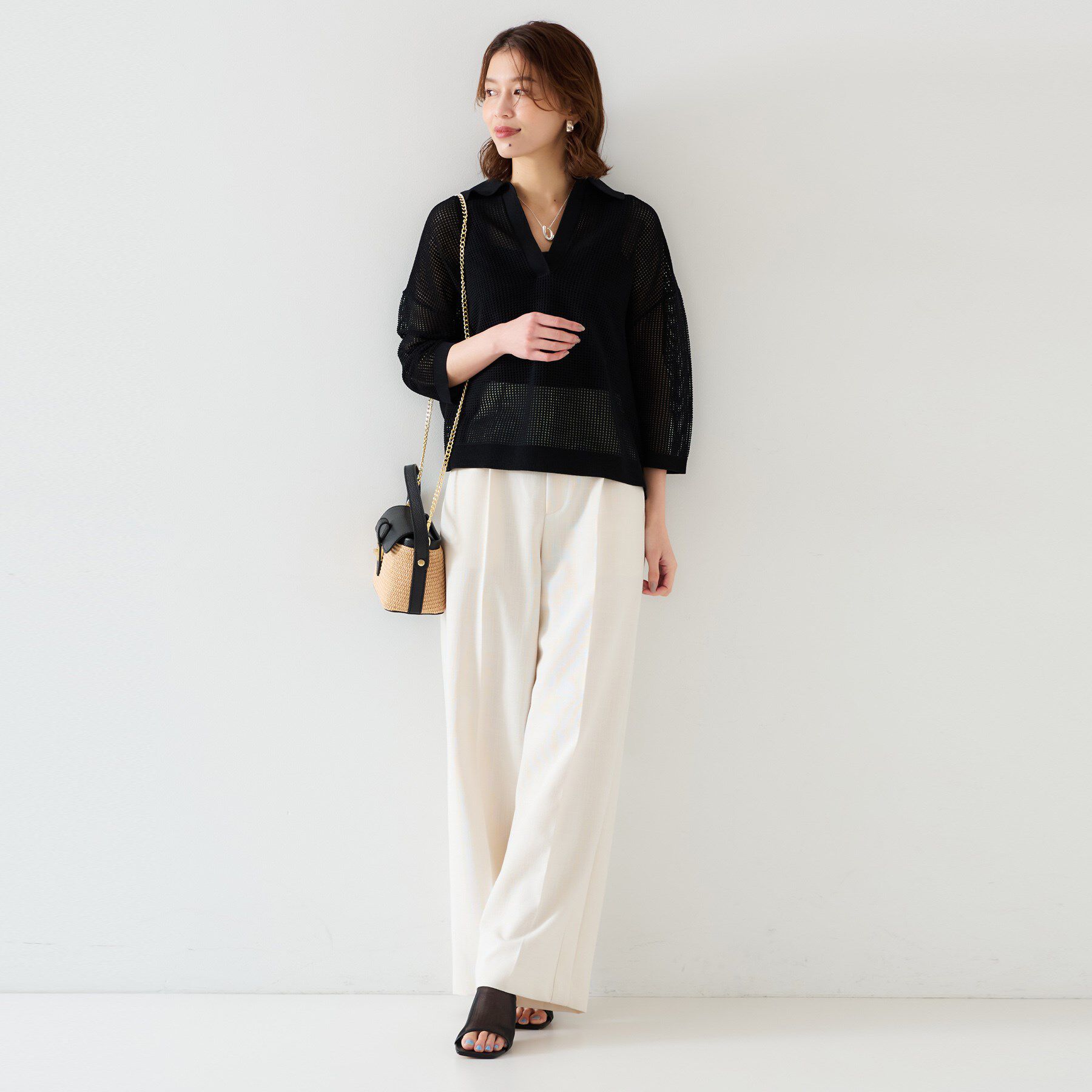 UNTITLED「【七分袖/春夏素材】メッシュ衿付きニット」|ニット・セーター|