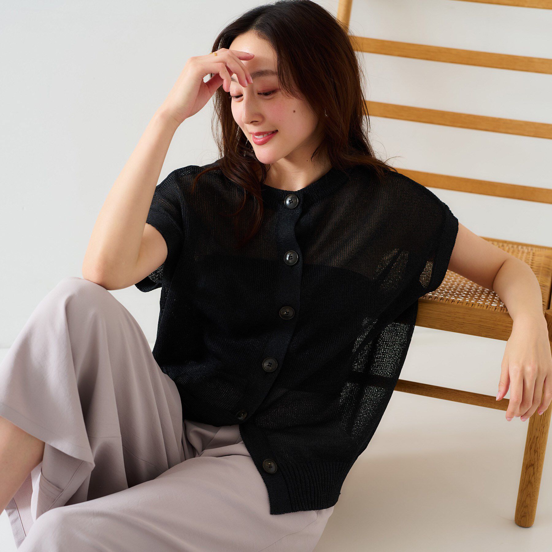 UNTITLED「【前後2WAY/清涼感】コクーンシルエット プルオーバーニット」|ニット・セーター|ブラック(019)