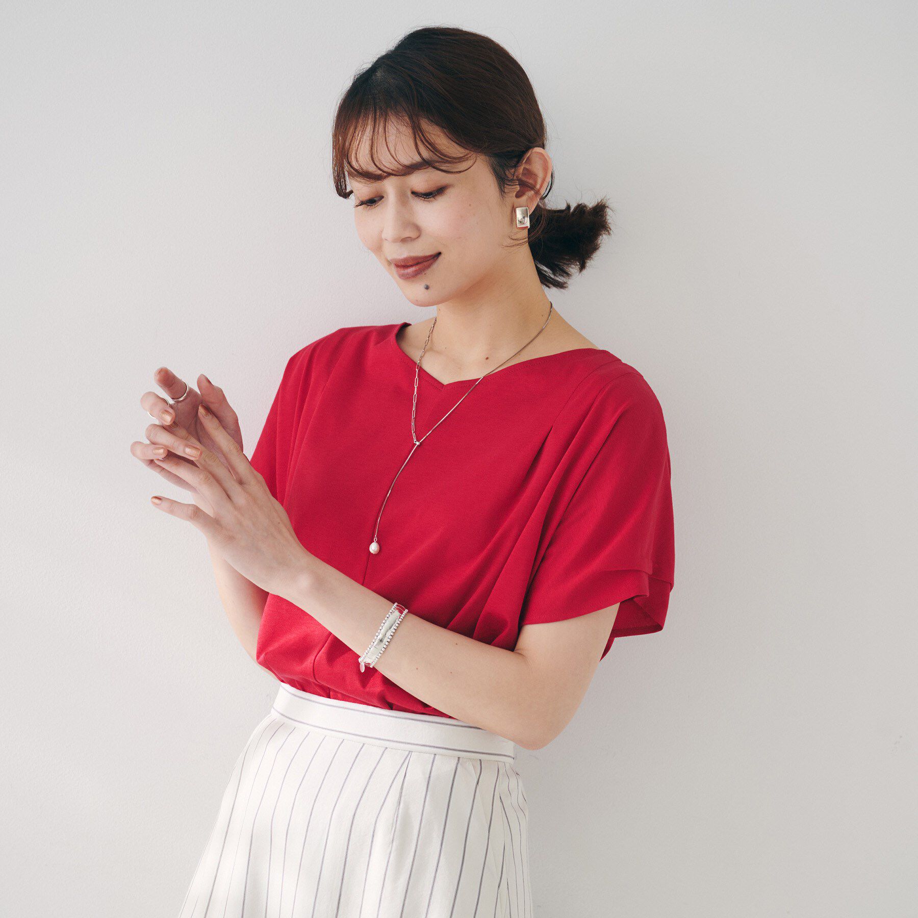 UNTITLED「【洗える】タック入りフレンチスリーブプルオーバー」|Tシャツ・カットソー|