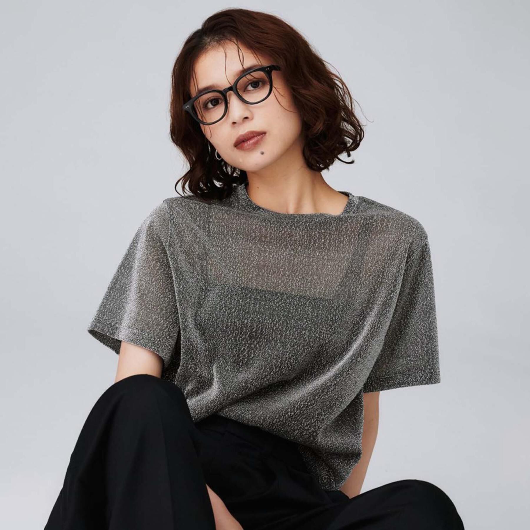 UNTITLED「【洗える】ラメシアーTシャツ」|Tシャツ・カットソー|グレー(012)