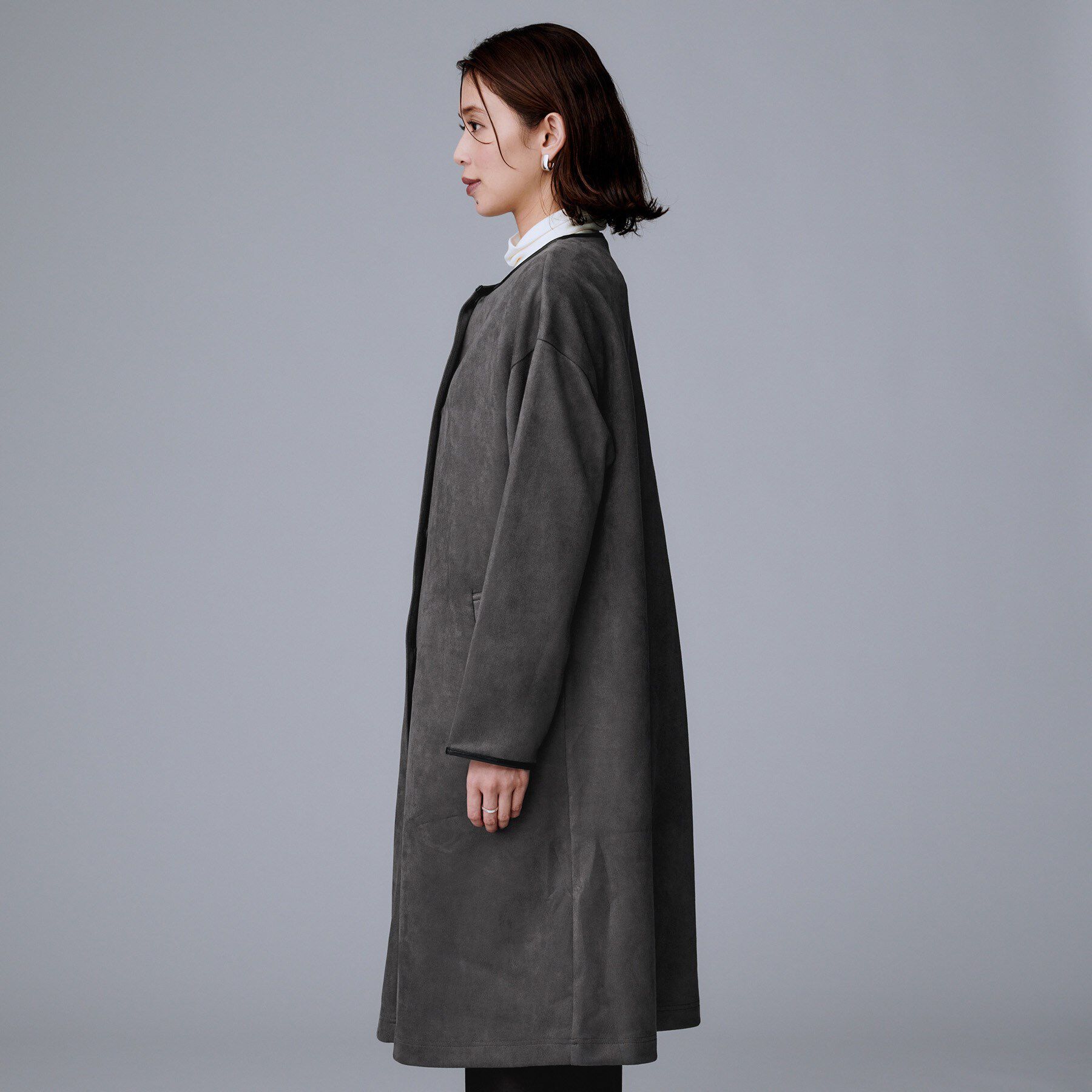 UNTITLED「【洗える/軽羽織り】マシュマロタッチ　スエード調コート」|ノーカラーコート|