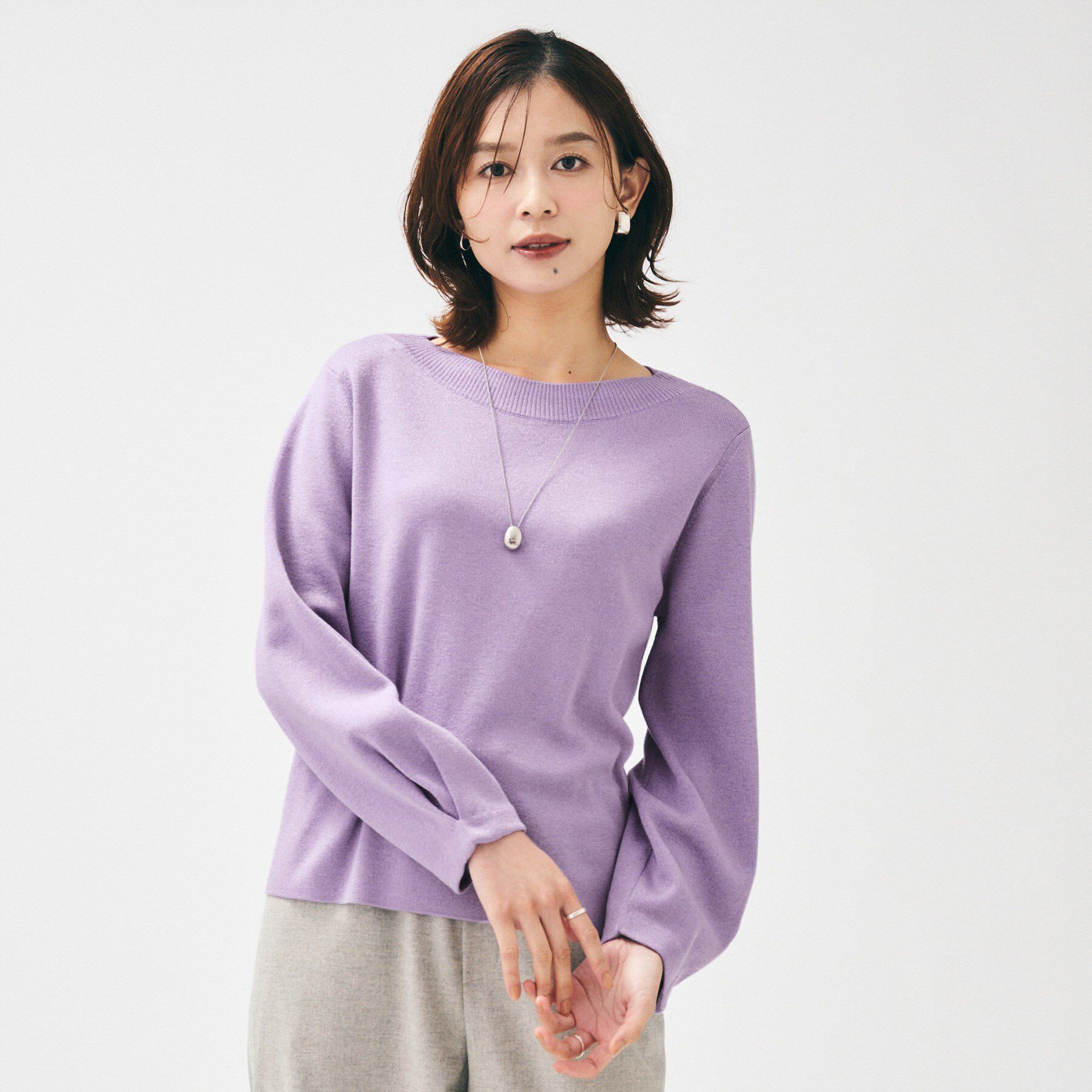 UNTITLED「【きれいめ/洗える】ラメ入りワイドボートネックニット」|ニット・セーター|