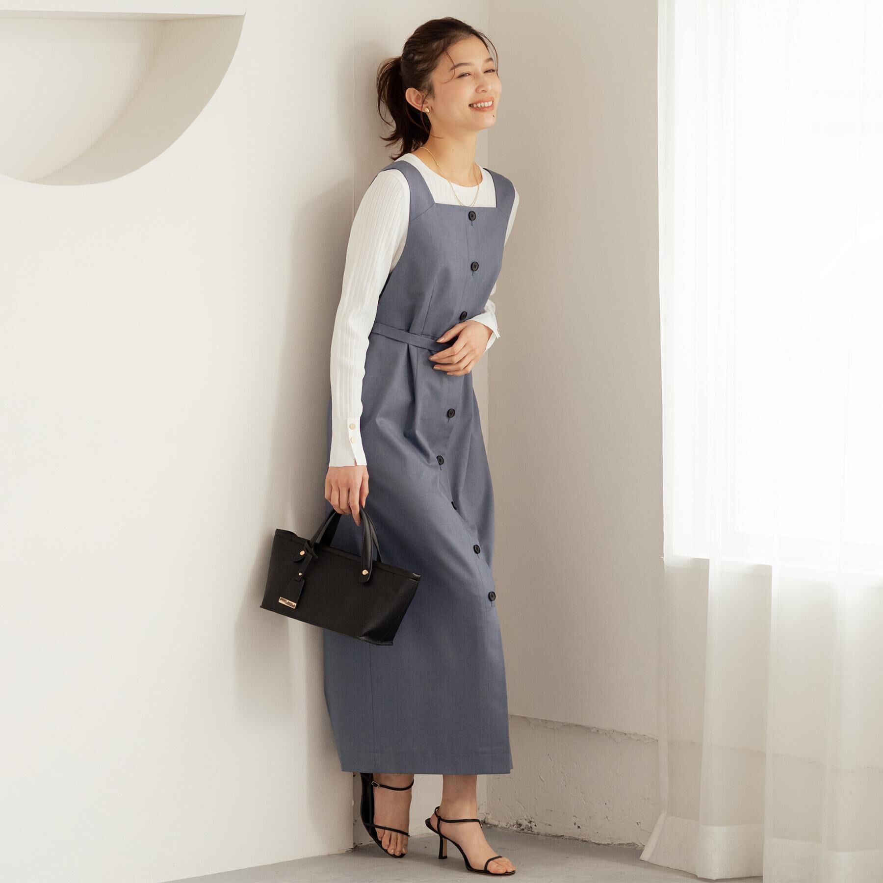 UNTITLED「【洗える】スクエアネックジャンパースカート」|ワンピース|