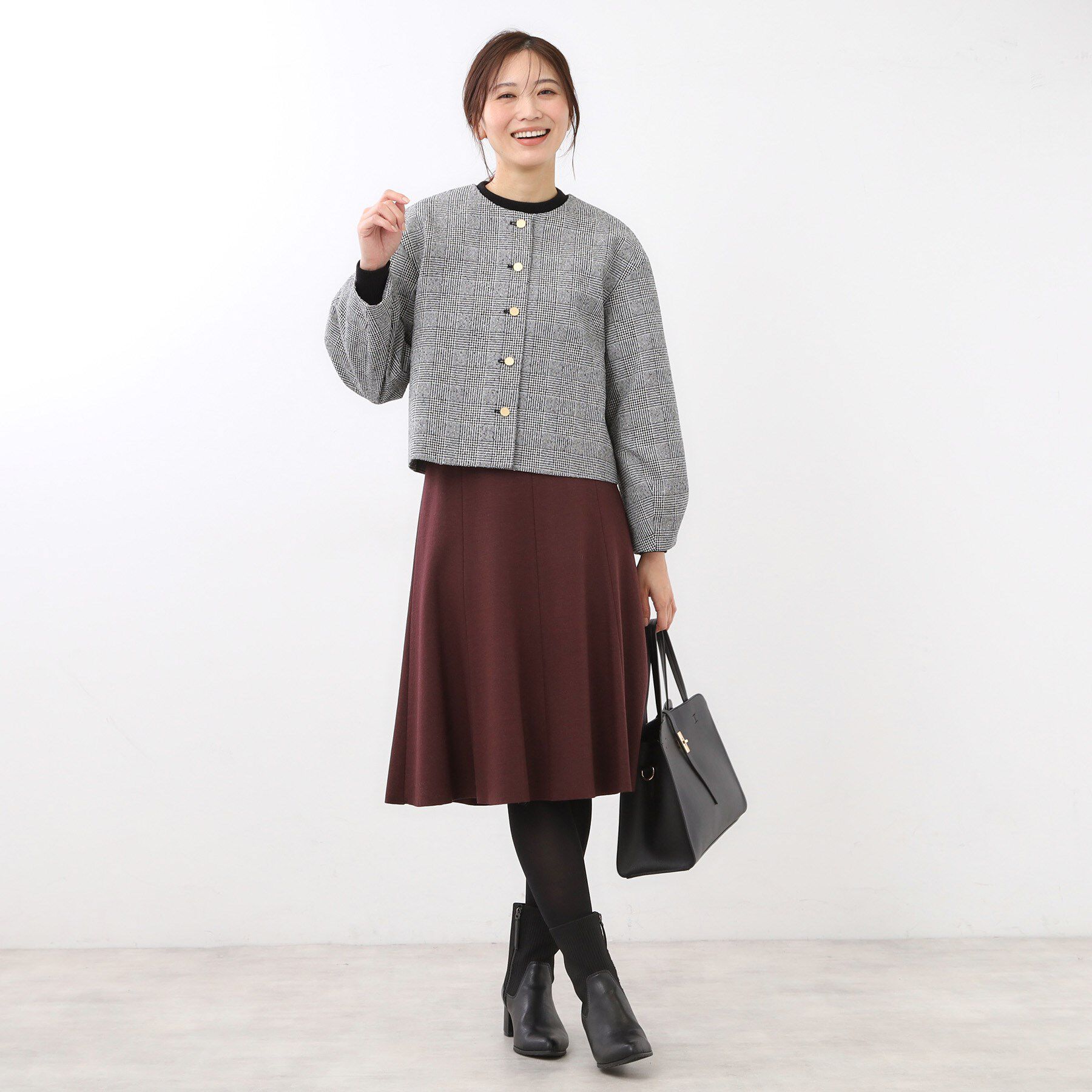 Reflect「【着映え◎／アームホールゆったり】グレンチェックジャコット」|ノーカラージャケット|