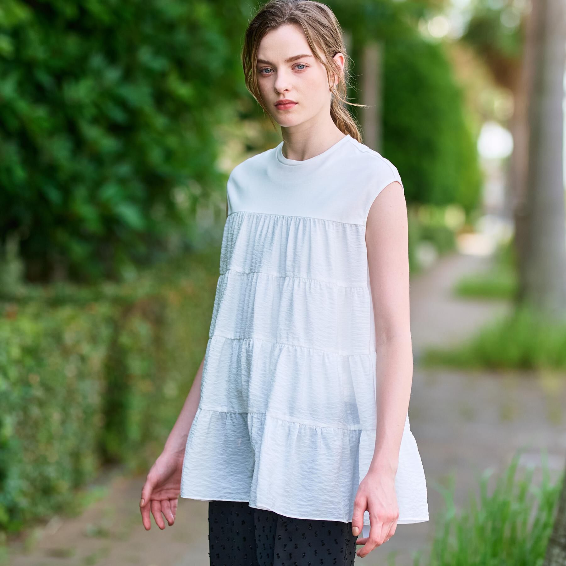 DRESSTERIOR「【接触冷感/イージーケア】ティアードコンビカットソー」|Tシャツ・カットソー|