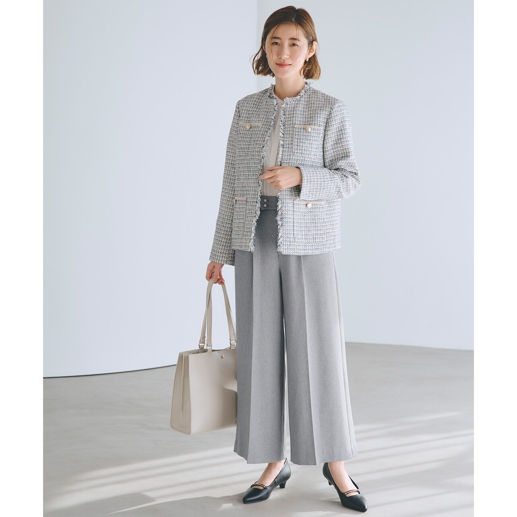 grove「フリンジツイードジャケット」|ノーカラージャケット|