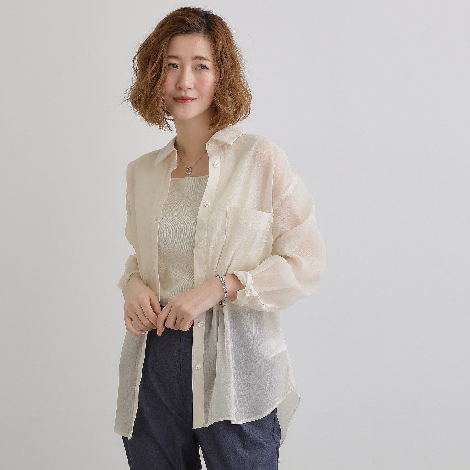 grove「【大人の抜け感スタイル】ストライプアソートシアーオーバーシャツ」|シャツ・ブラウス|