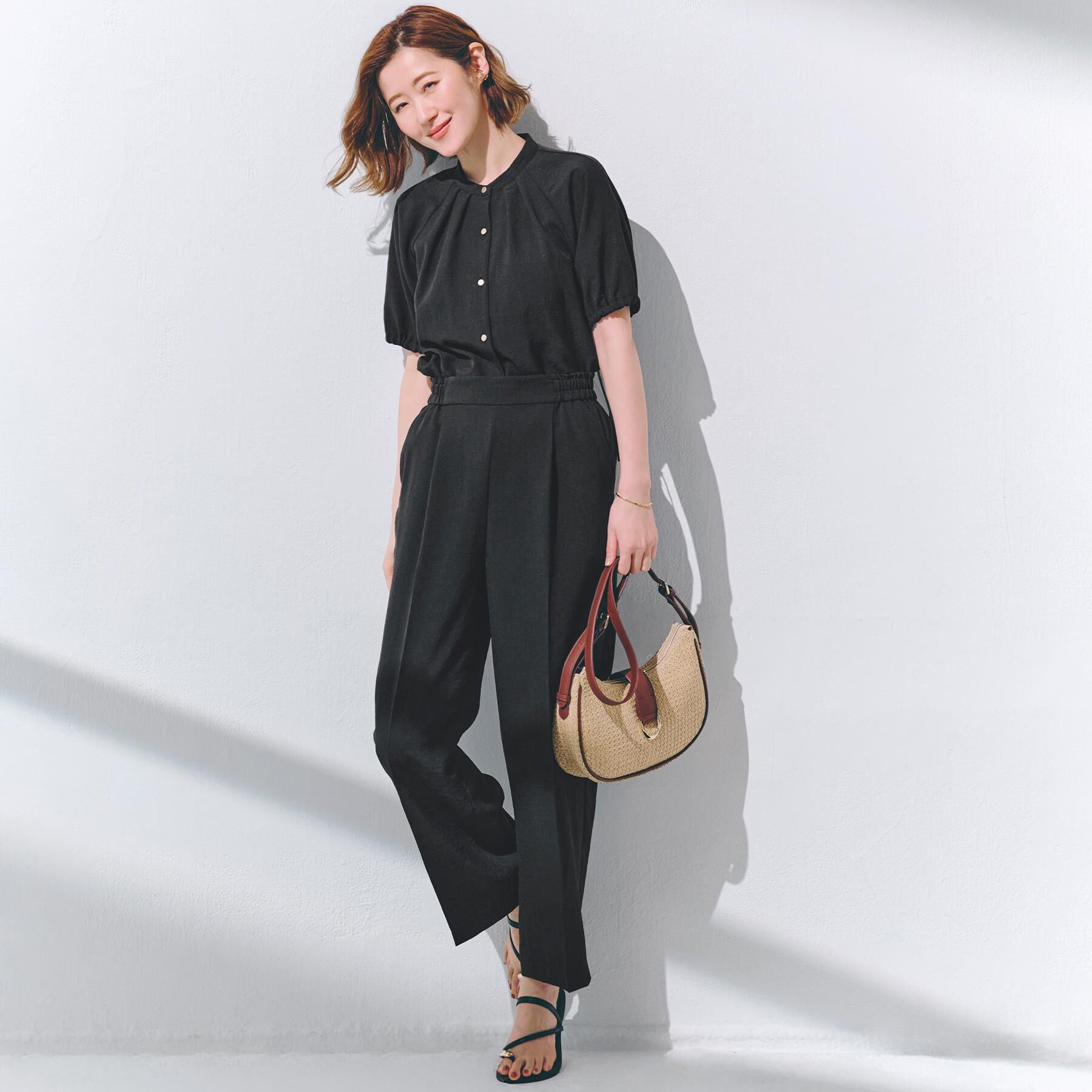 grove「【洗える・シワになりにくい】麻調スリーブドロストブラウス」|シャツ・ブラウス|