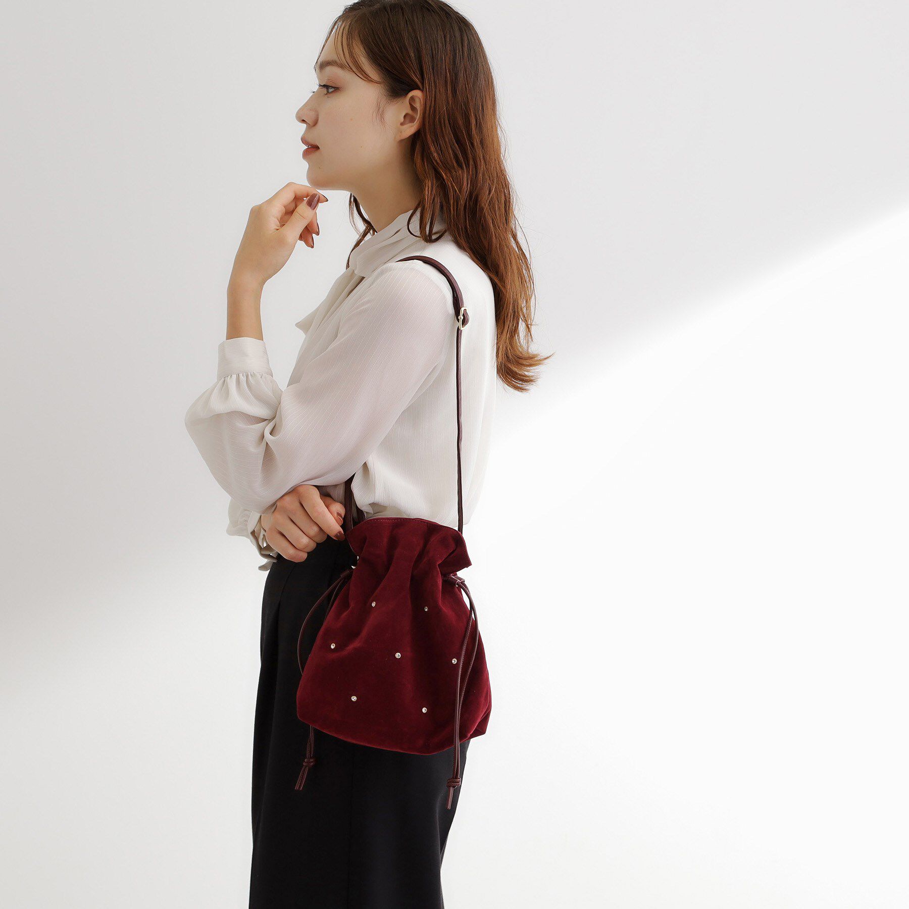 grove「スタッズスエード調巾着ショルダー」|ショルダー・メッセンジャー|