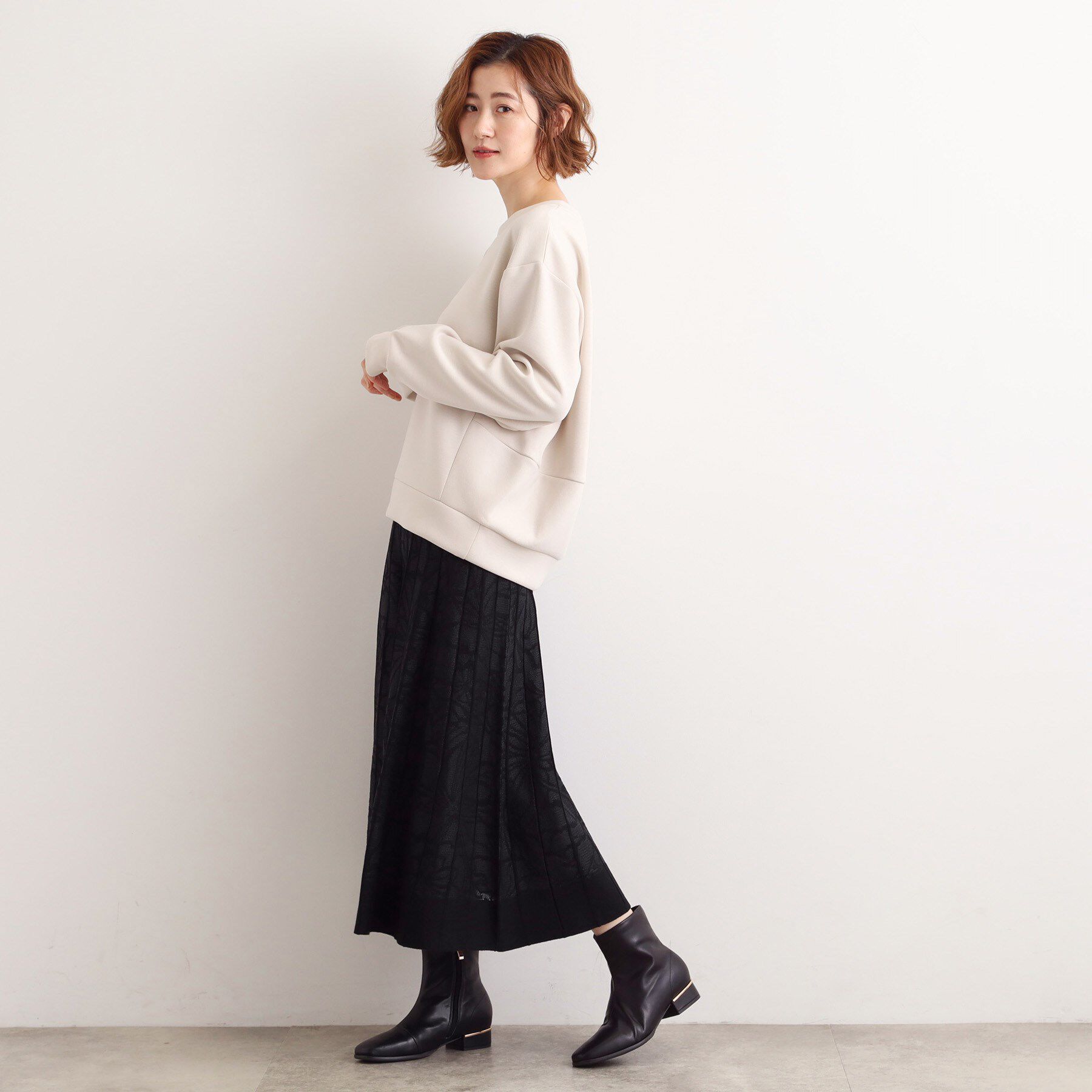 grove「【SET UP対応】レース柄ジャカードプリーツ風ニットスカート」|スカート|