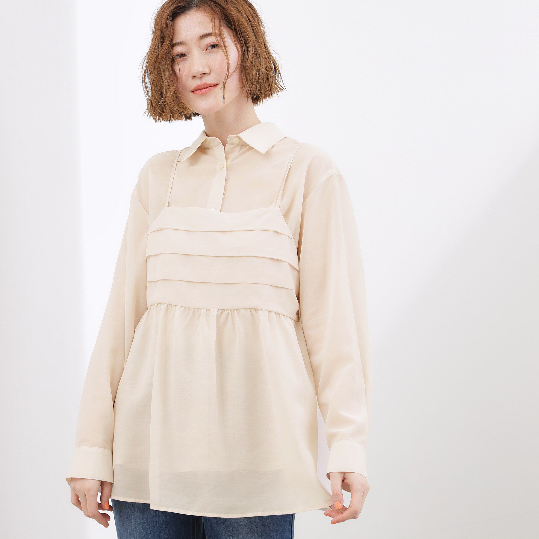 grove「【2点SET】今どきシアーシャツ＆キャミセット」|シャツ・ブラウス|グレージュ(050)