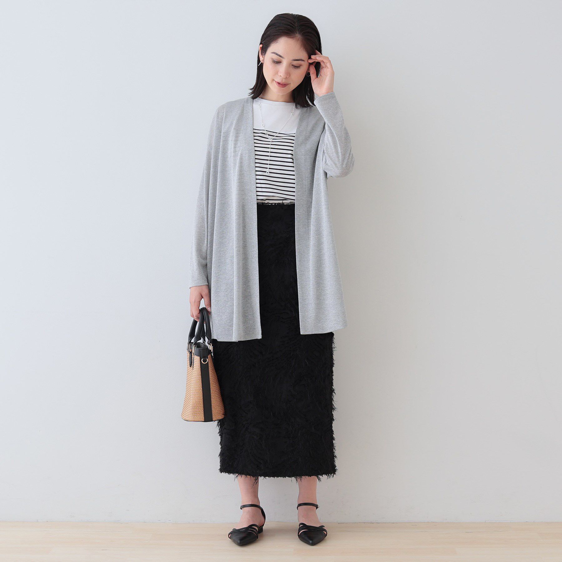 INDIVI「【洗える／シアーストライプ】ロング丈着流しカーディガン」|カーディガン|