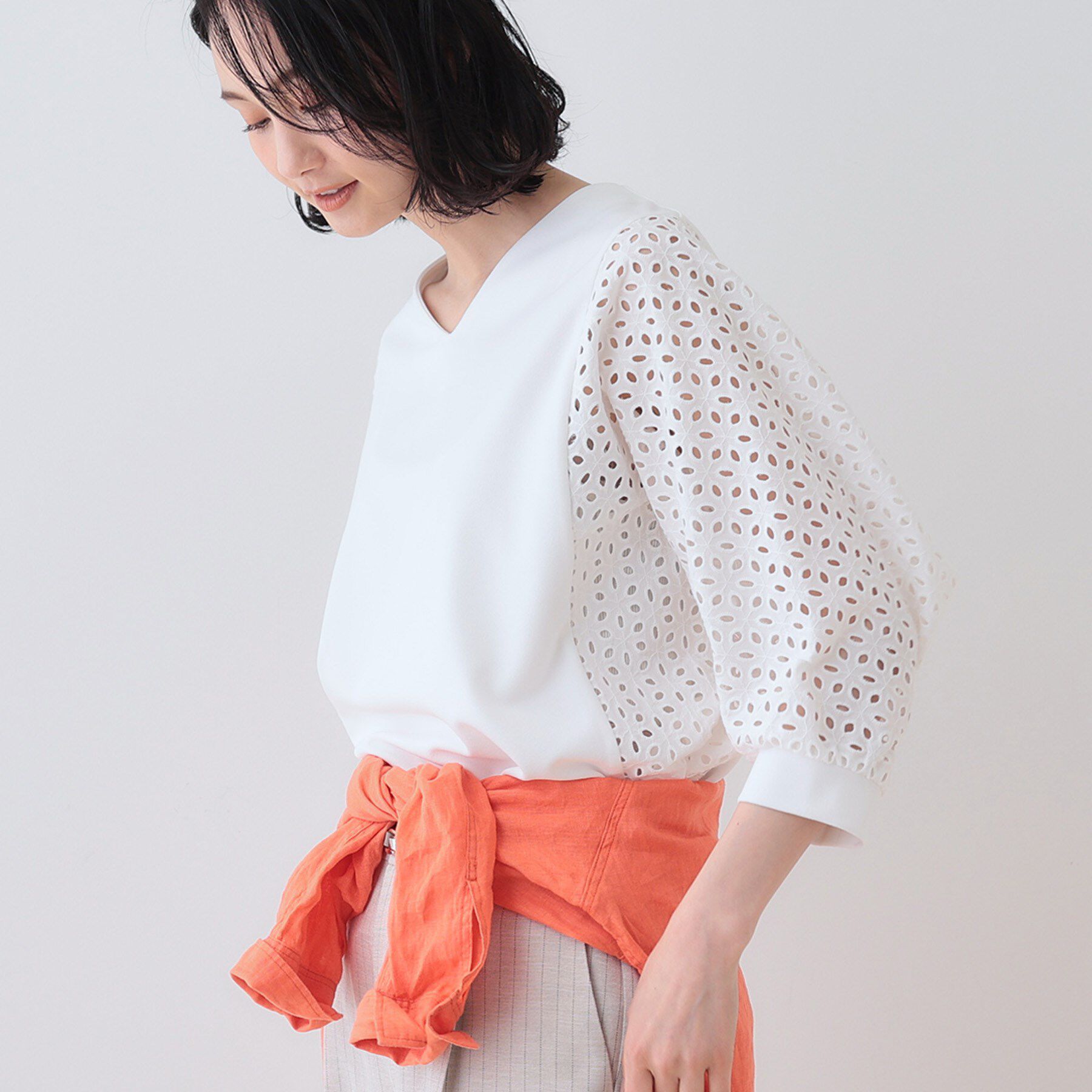 INDIVI「【洗える／体型カバー】レースコンビトップス」|Tシャツ・カットソー|