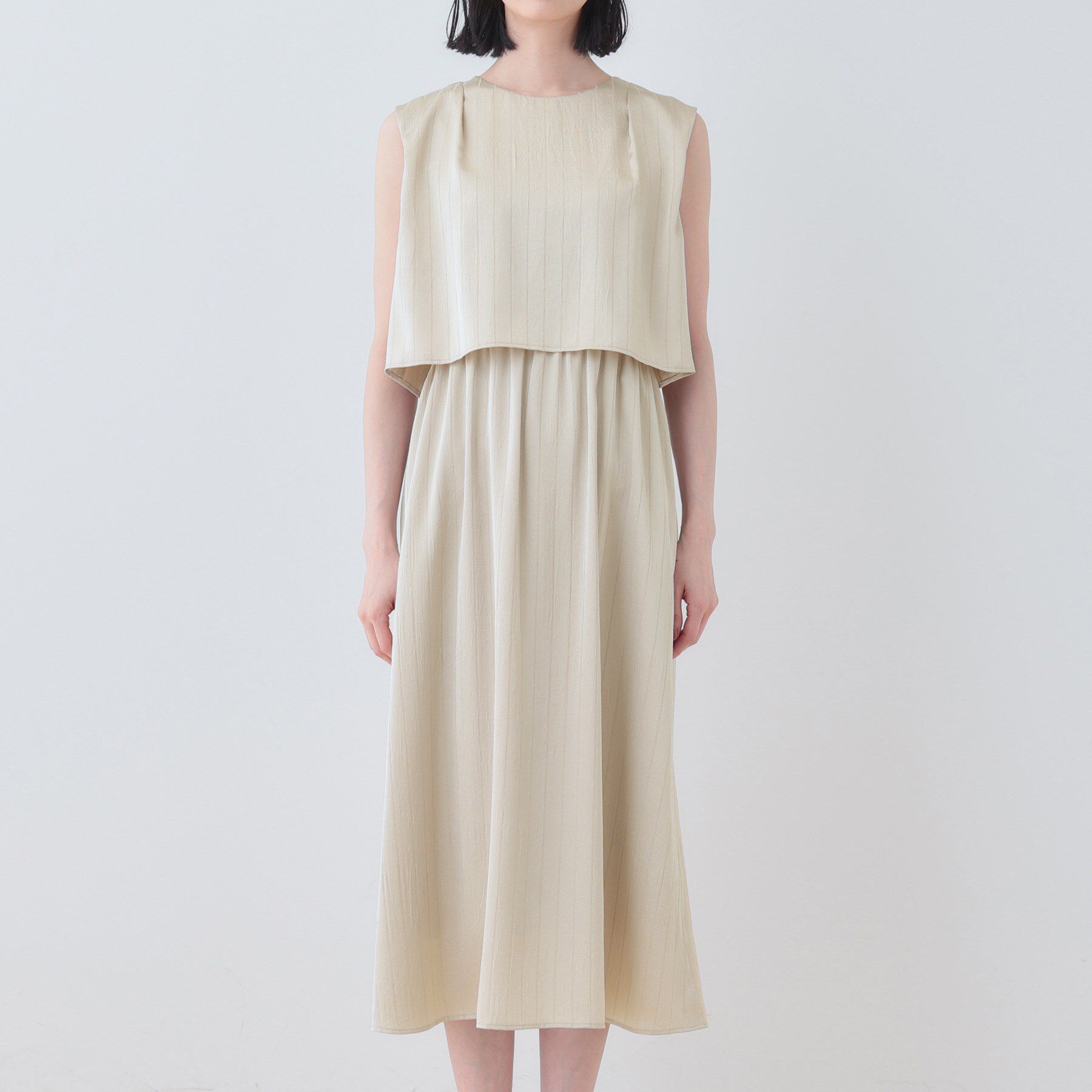 INDIVI「【洗える／UVケア／セット見え】ストライプ柄サテンワンピース」|ワンピース|