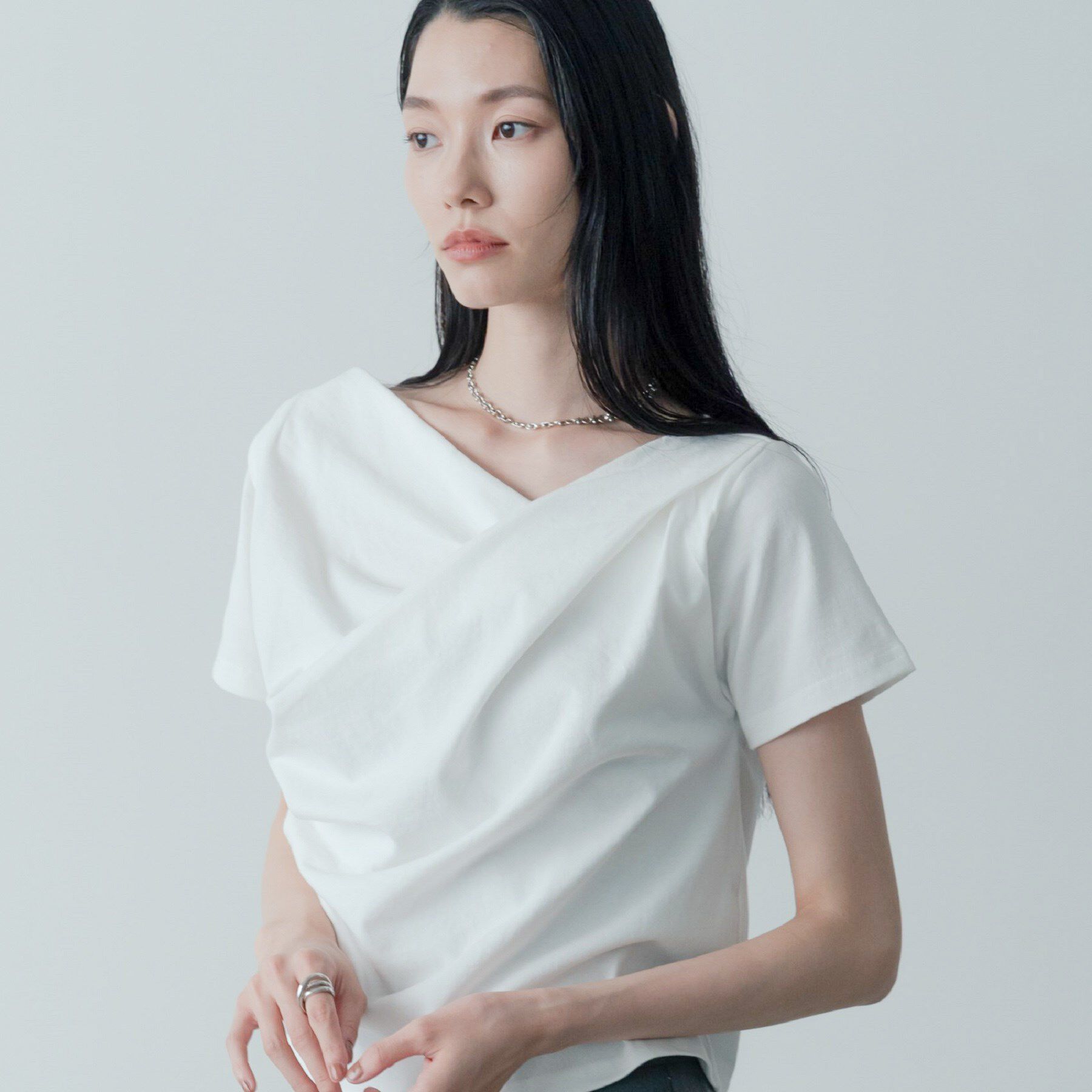 GALLEST「ドレープクロップドカットソー」|Tシャツ・カットソー|ホワイト(001)