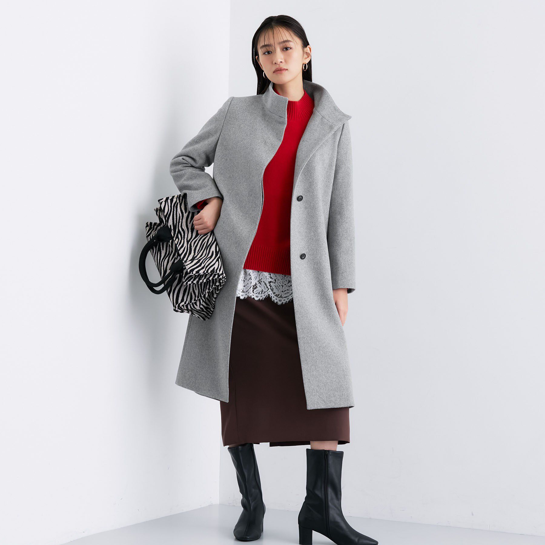 INDIVI「【名品コート／日本製】ウール100％スタンドカラーロングコート」|その他|