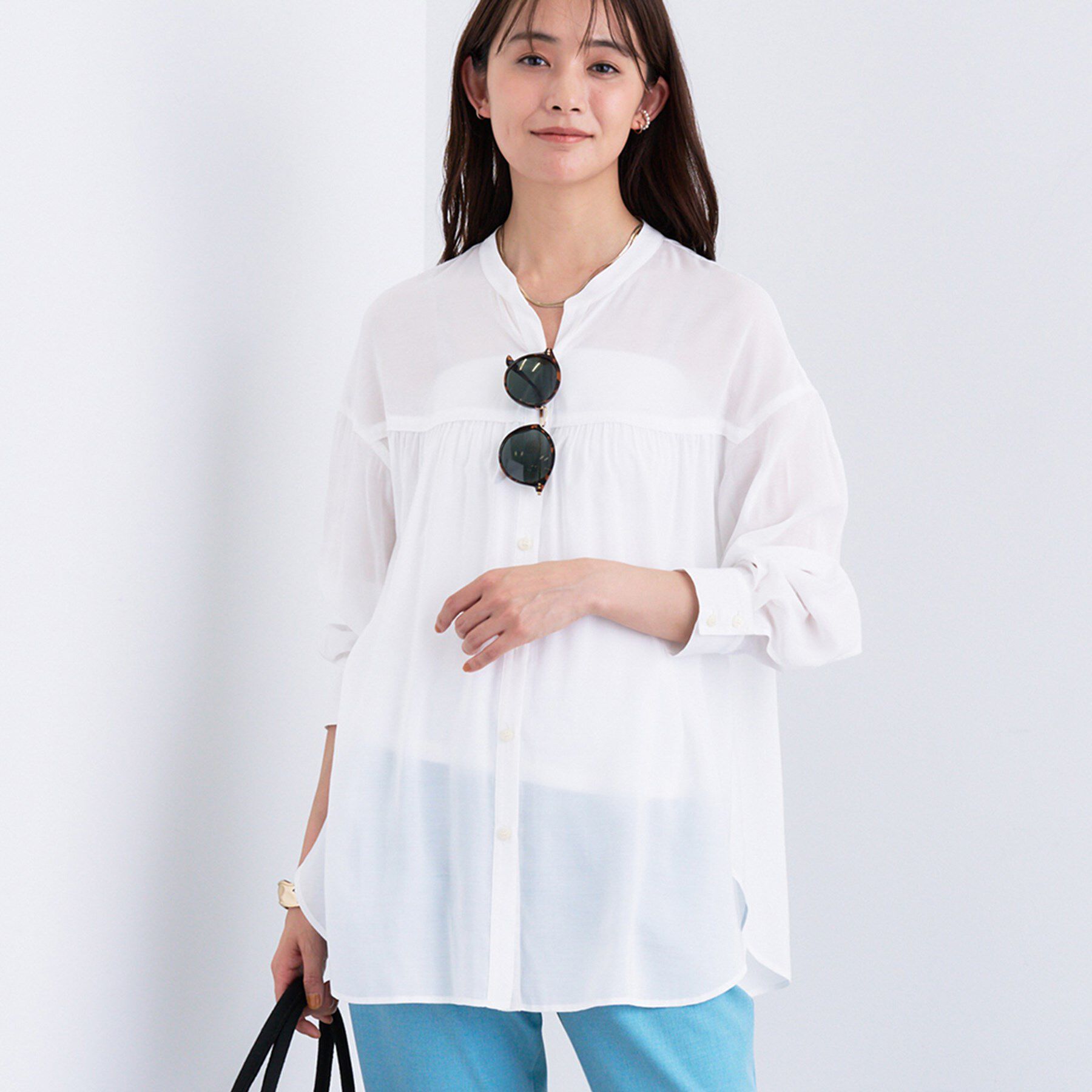 INDIVI「【きれいめ／ラメ】シャイニーローン ドレーピーブラウス」|シャツ・ブラウス|