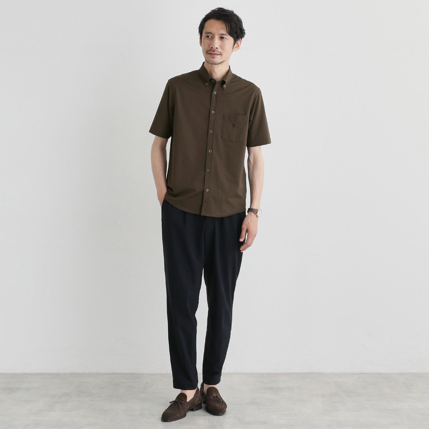 TAKEO KIKUCHI「【COOL CITY WEAR】ストライプジャージ ボタンダウンシャツ /接触冷感」|シャツ・ブラウス|