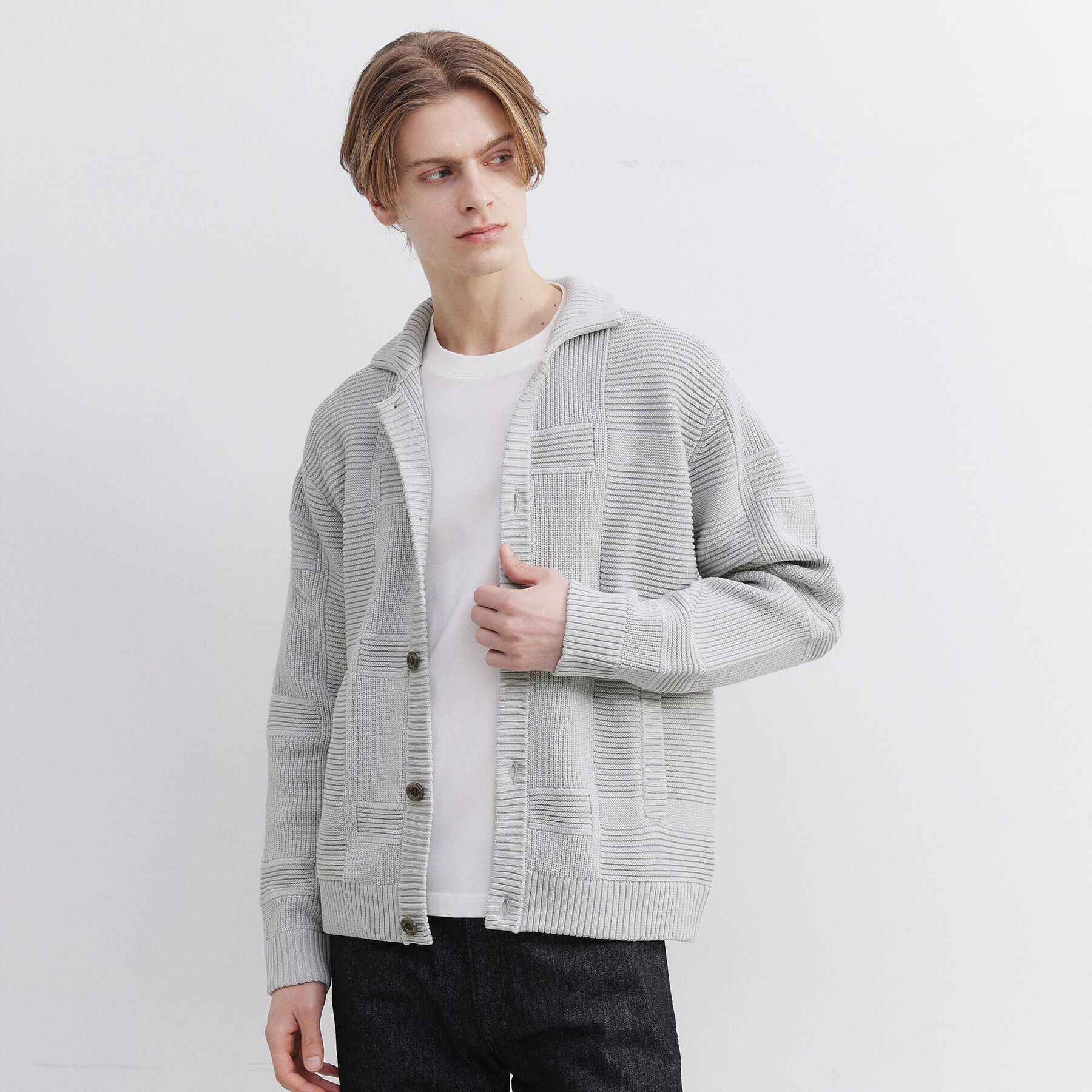 TAKEO KIKUCHI「畦編みチェック ニットカーディガン」|カーディガン|