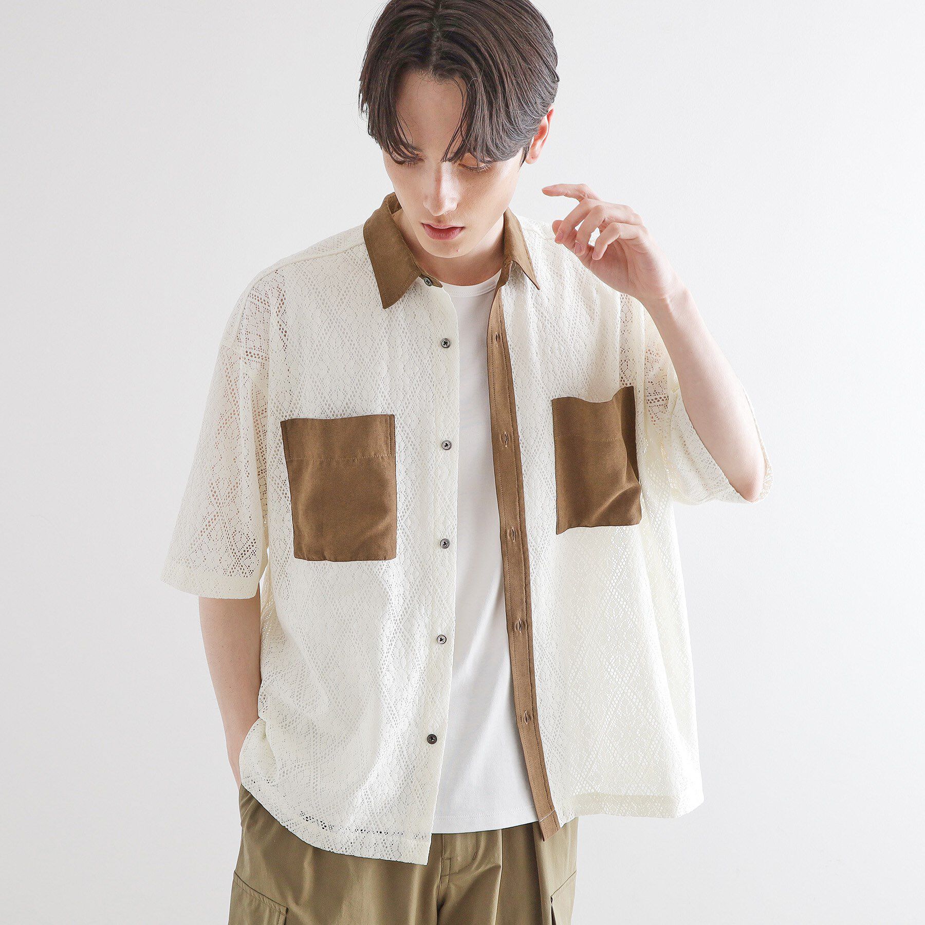 tk.TAKEO KIKUCHI「サマースエードコンビレースシャツ」|シャツ・ブラウス|