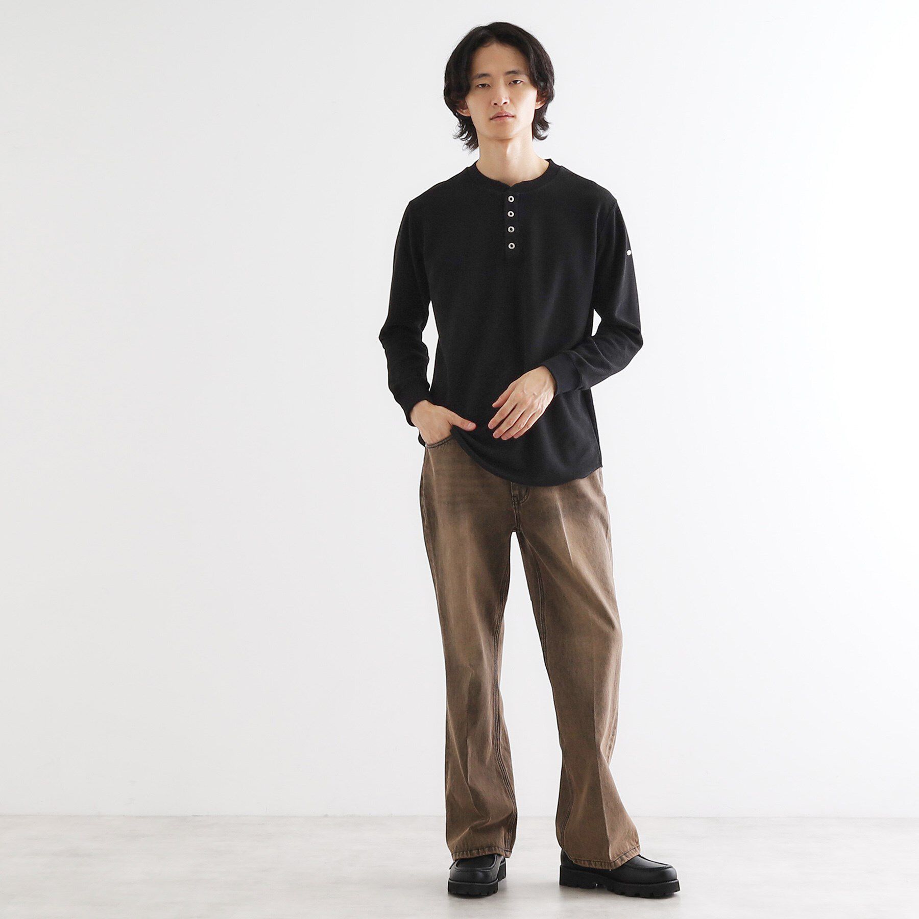 tk.TAKEO KIKUCHI「ワッフル＆スムースプレートヘンリーカットソー」|Tシャツ・カットソー|